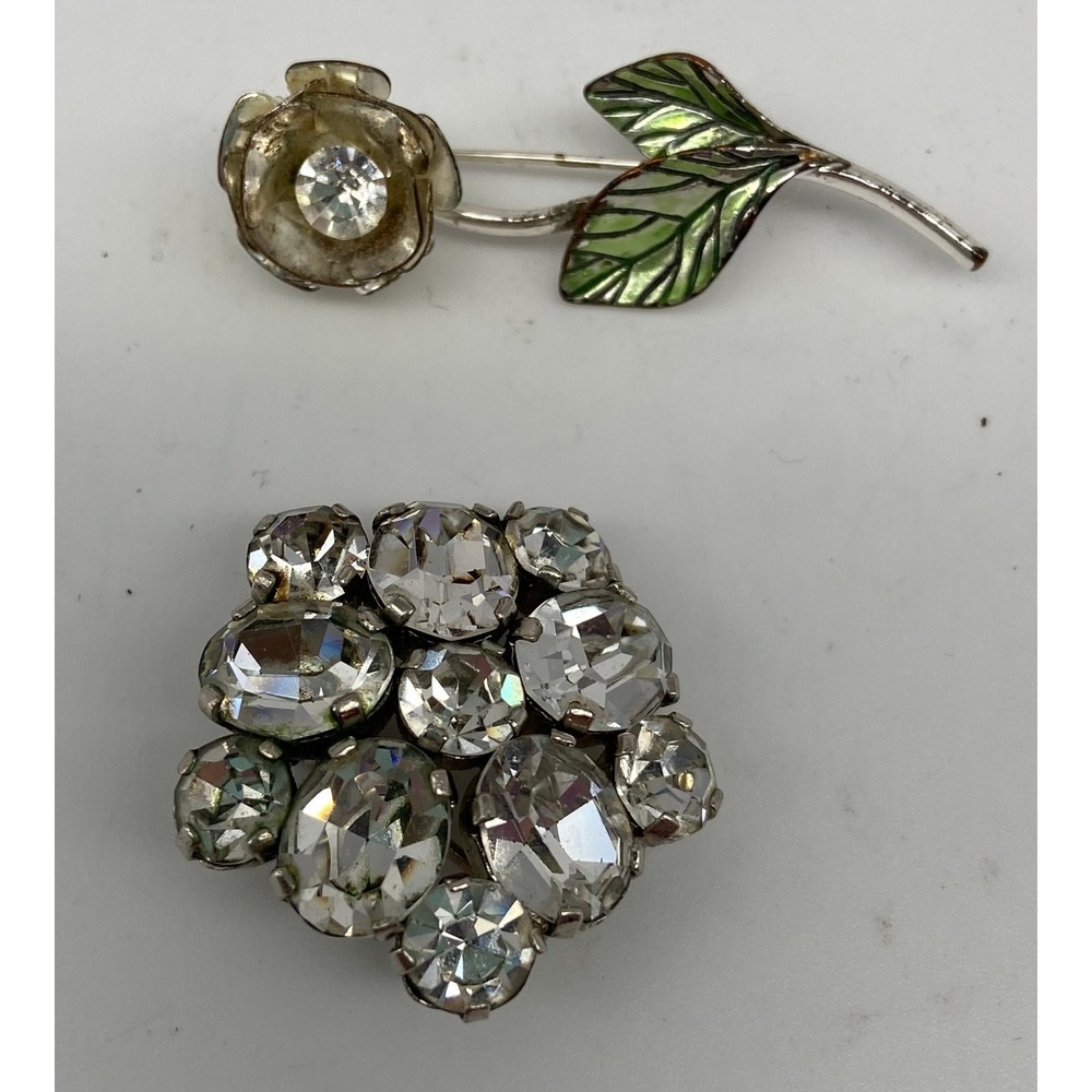 VTG‎ Broches Made in Austria & Avon Sparkling Crystal Cluster Flower Rose Enamel
